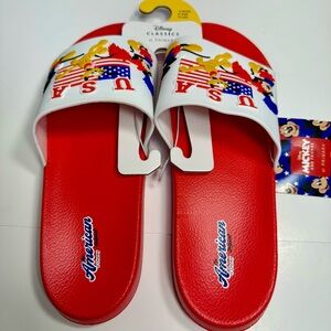 NWT. Disney Primark Women's Red Mickey Mouse 4th of July slides size 10 women